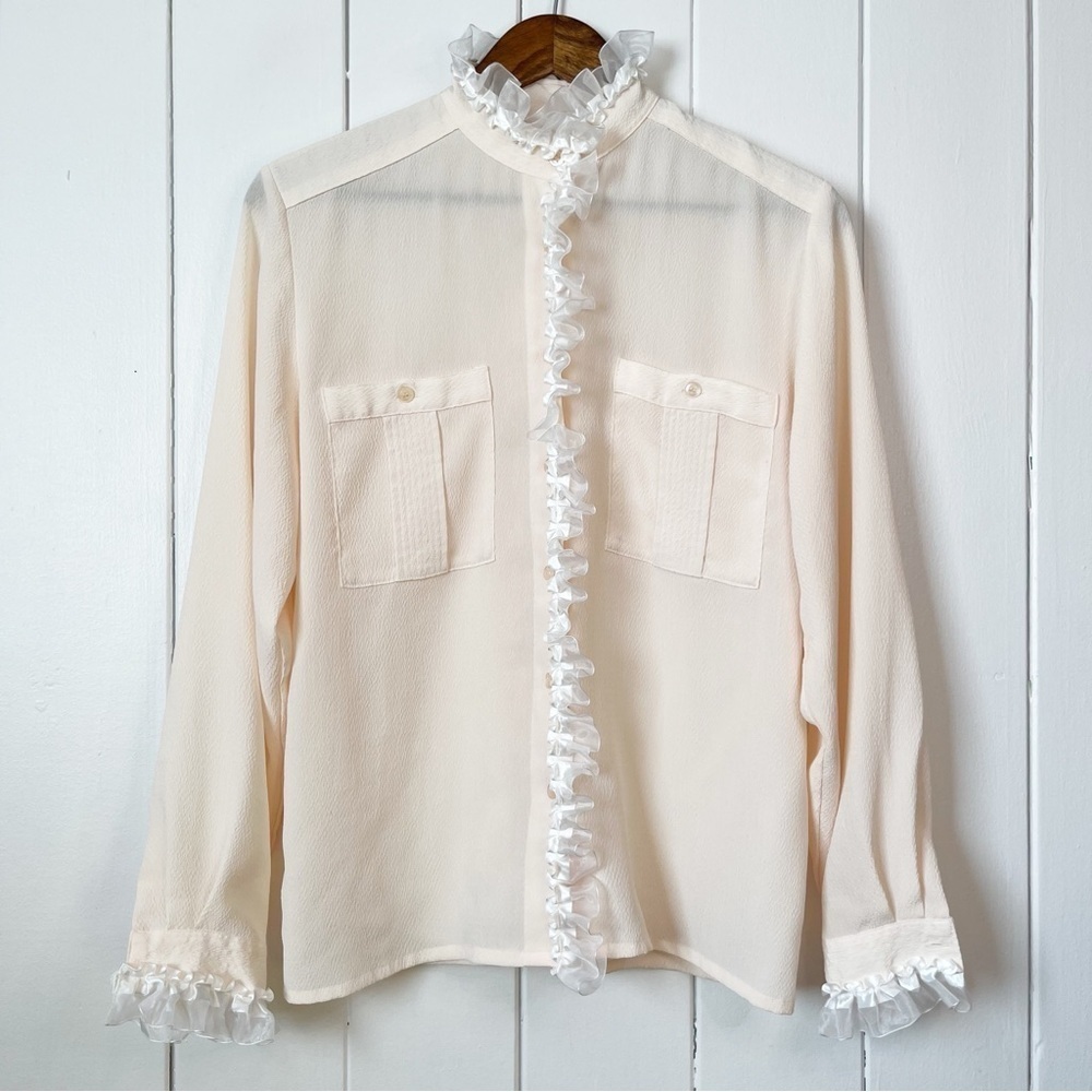 Light Peach Ruffled Detail Blouse. Bridgerton Style.